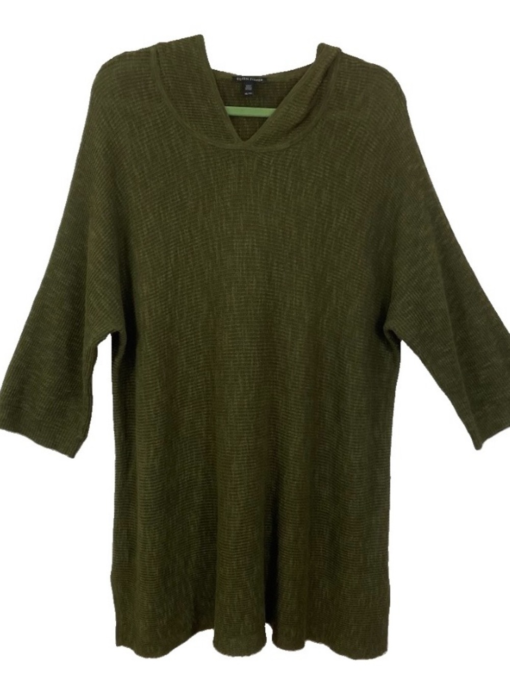 Eileen Fisher Organic Linen Cotton Slub Sweater Green XL Lagenlook Lightweight